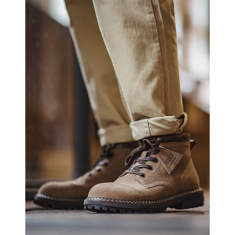 Gold plan cowhide x suede retro mid work boots