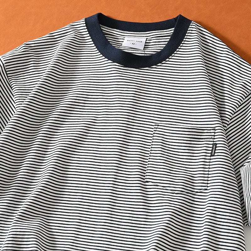 New for summer: Washed cotton striped short-sleeved T-shirt