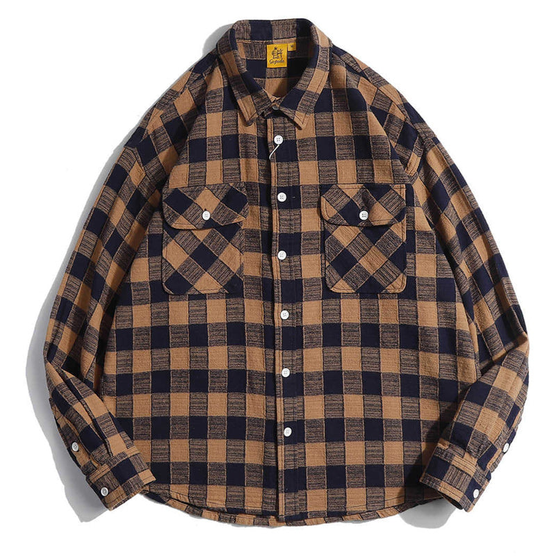 Classic check pattern pocket long sleeve shirt