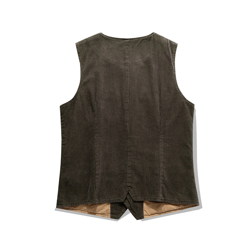 Solid color, multi-pocket, heavyweight corduroy cargo vest