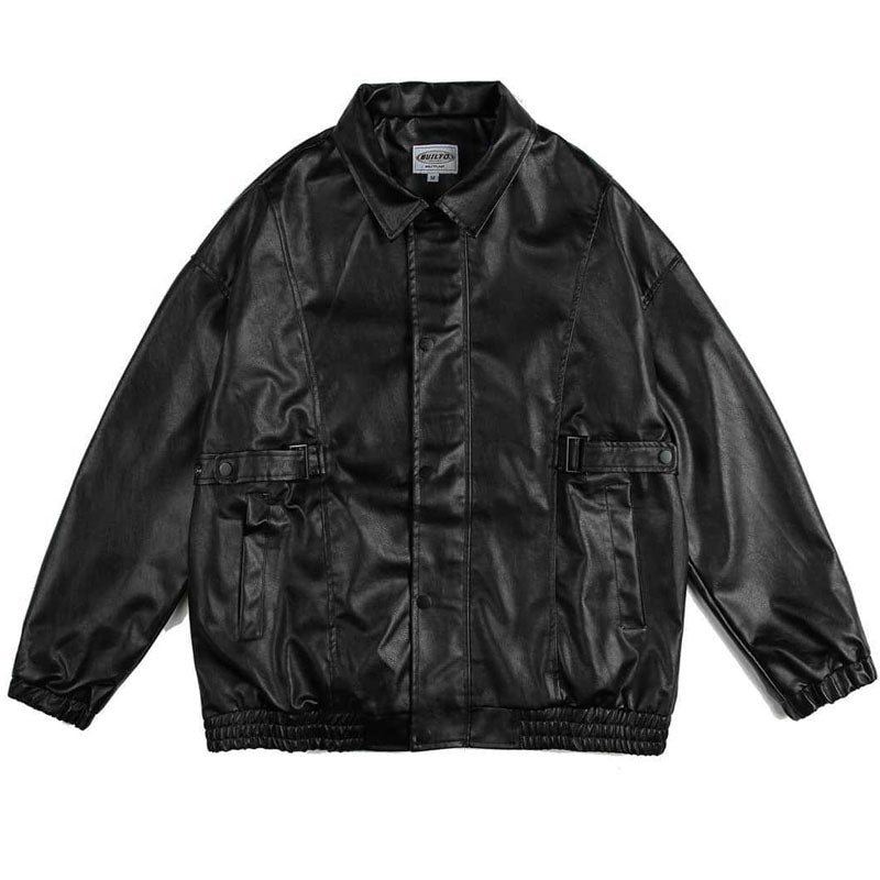Classic American casual plain PU leather jacket