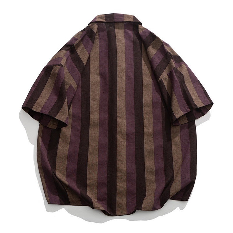 American casual color-matched striped short-sleeved shirt