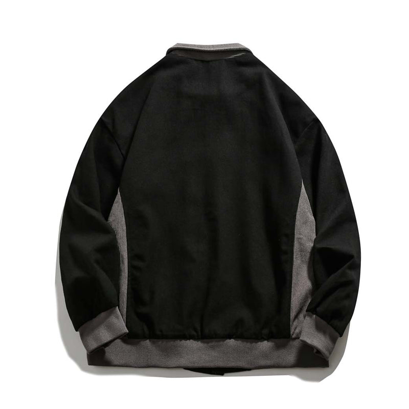 Mixed color turndown collar striped button jacket