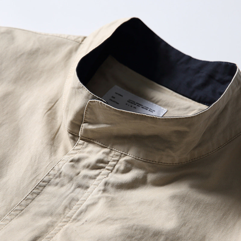 Spring color-coordinated long jacket with pockets