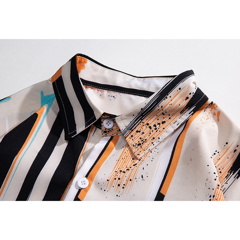 Retro print short sleeve aloha shirt