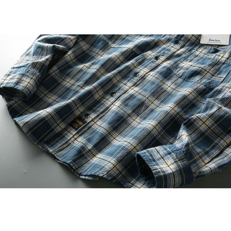 Yarn-dyed tartan check work shirt