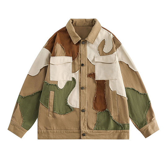 Camouflage, loose-fitting, irregular boa jacket