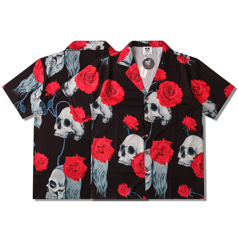 New for summer: skull and rose print short-sleeved shirt