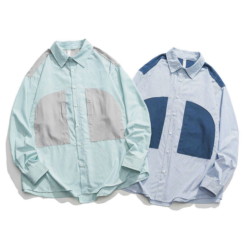 Fashionable striped long-sleeved work shirt