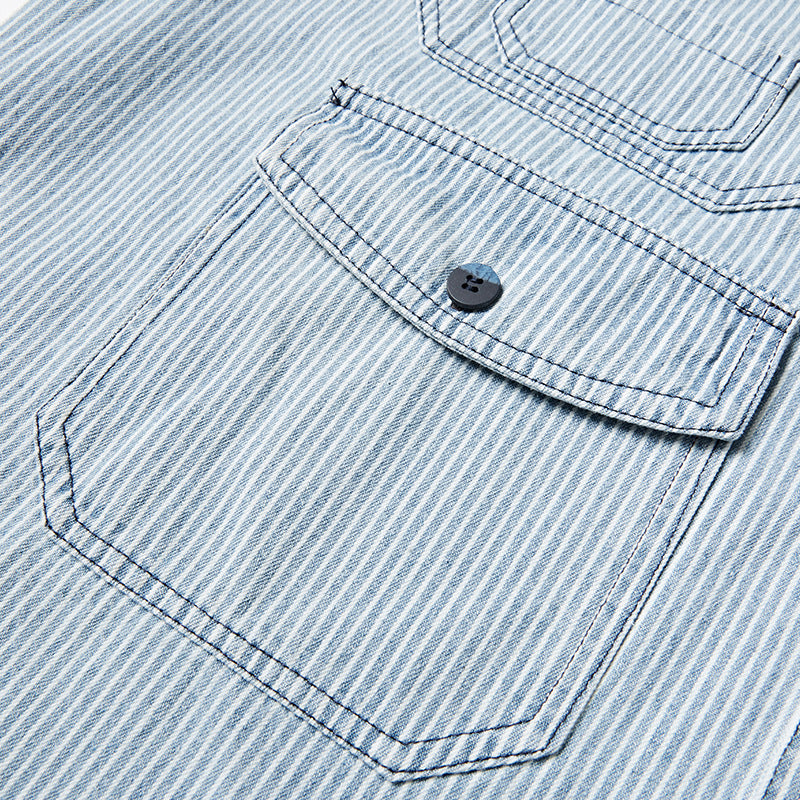 Spring color-coordinated striped multi-pocket skipper shirt
