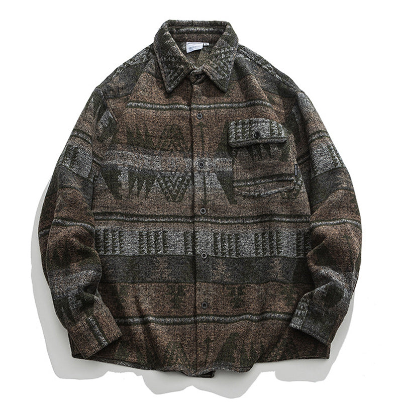 Ethnic NAVAJO all-over print wool blend tweed overshirt