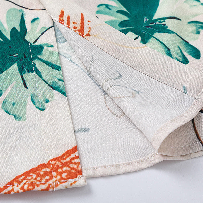 New for summer: Floral print turn-down collar short-sleeved shirt