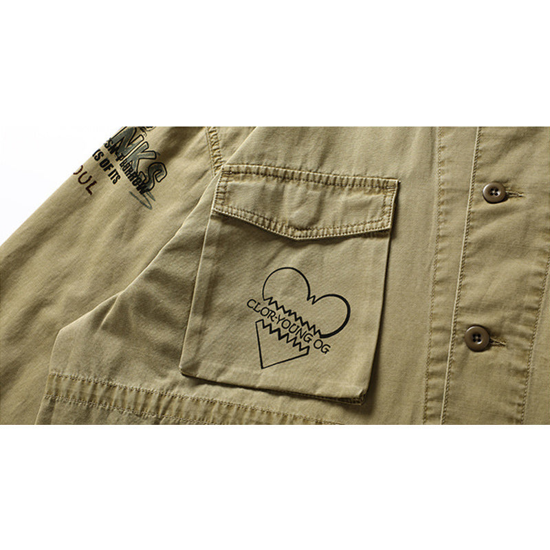 Multi-pocket American casual print jacket