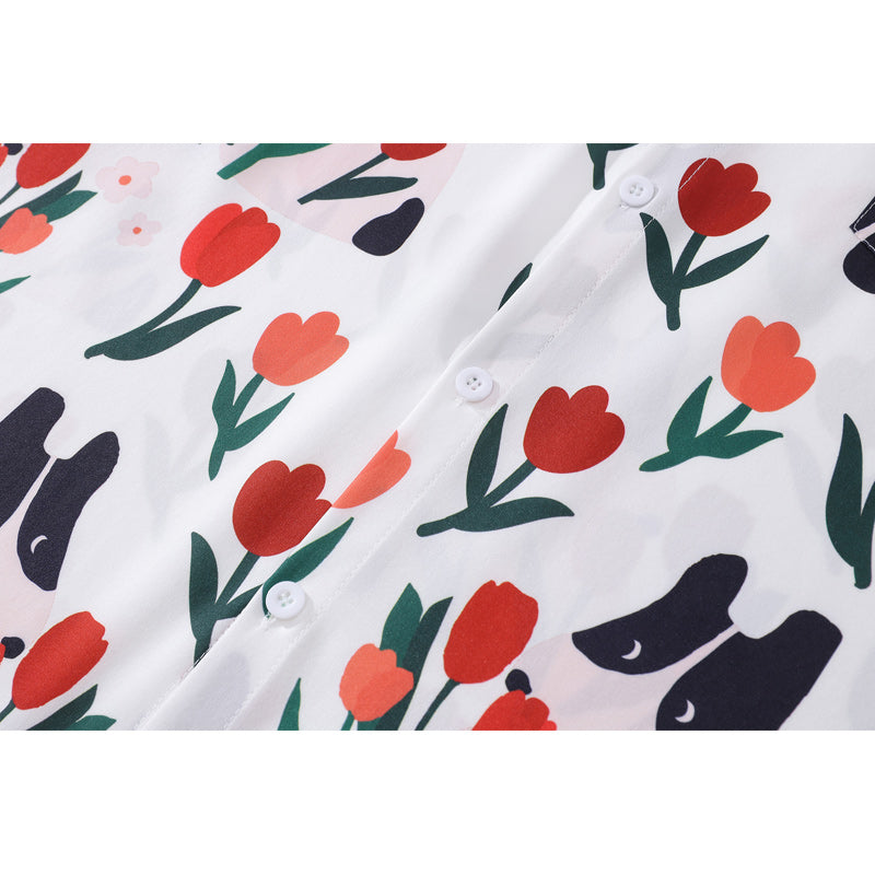 New for Autumn: "Dog and Flower" All-Over Print Long Sleeve Shirt
