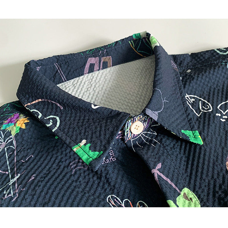American casual all-over print aloha shirt