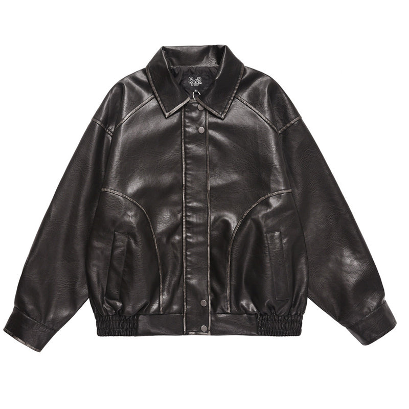 レトロ PUレザー ジャケット折り襟 秋冬 ジャケット