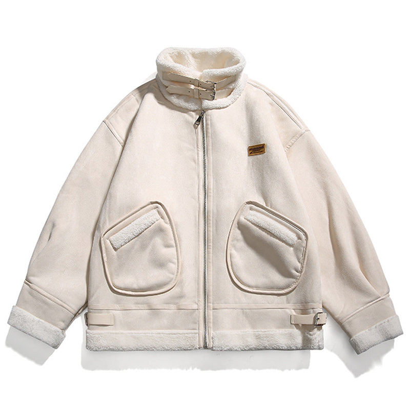 Casual lambswool mixed-color stand-collar down jacket