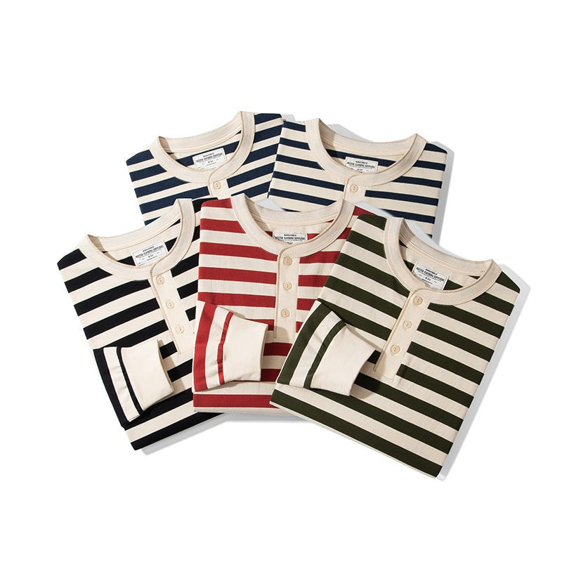 Striped Henley neck long sleeve tee