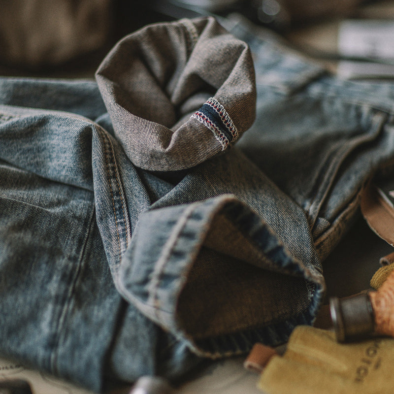 American casual used flap pocket tapered denim pants