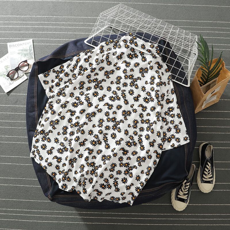New summer daisy print short sleeve shirt