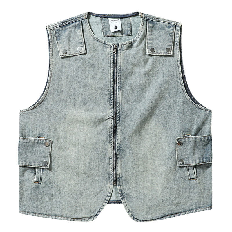 Denim Wash Zipper Vest