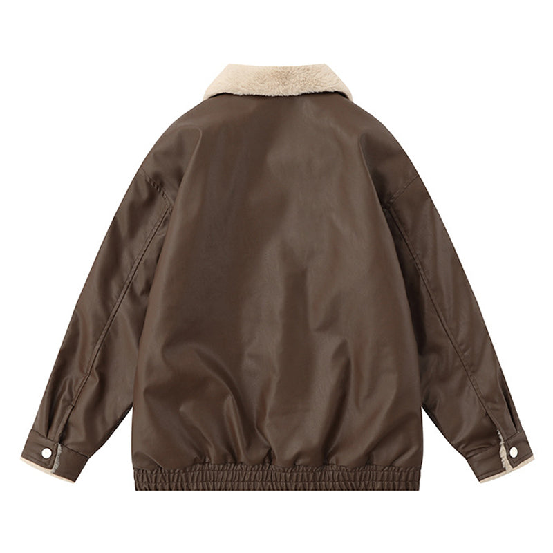Loose-fitting plain coat with turn-down collar and velvet jacket
