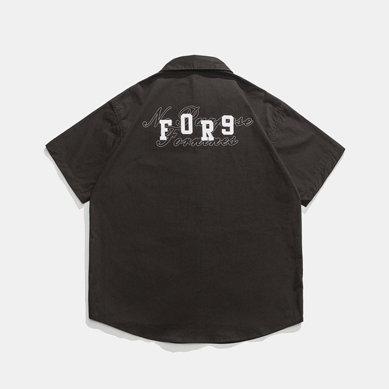 Printed pocket plain work short sleeve shirt
