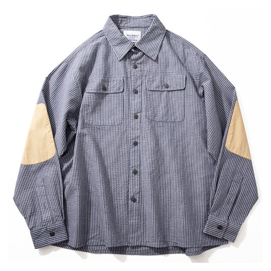 Spring New Arrival Striped Elbow Switch Long Sleeve Shirt