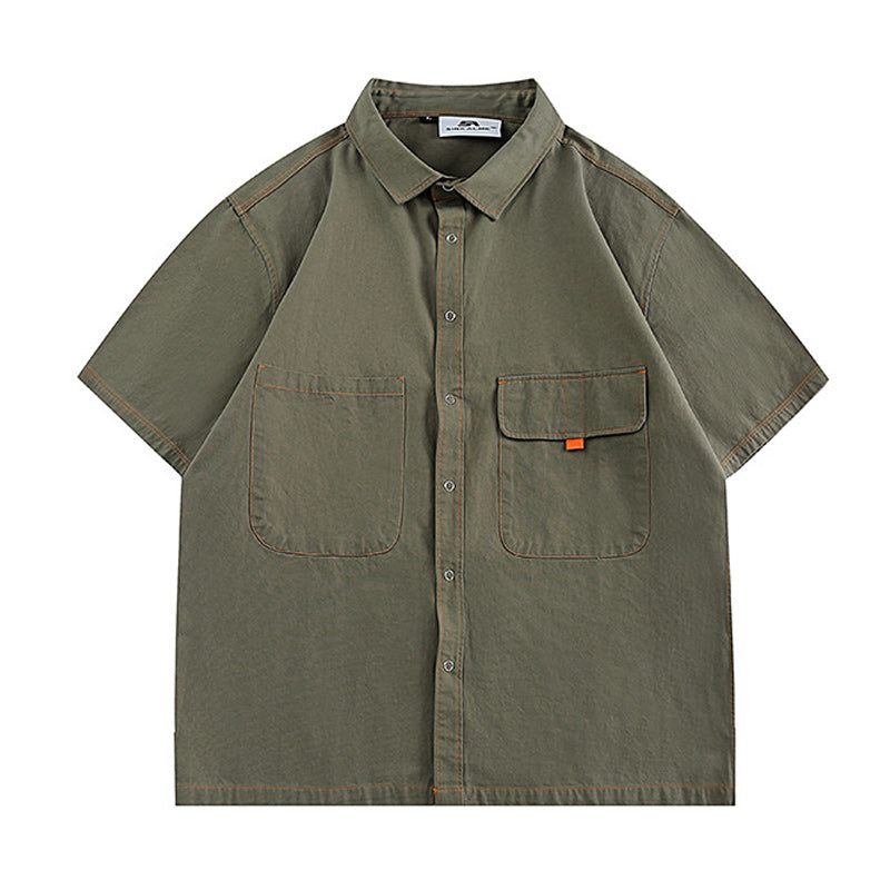 Retro casual plain work short sleeve shirt