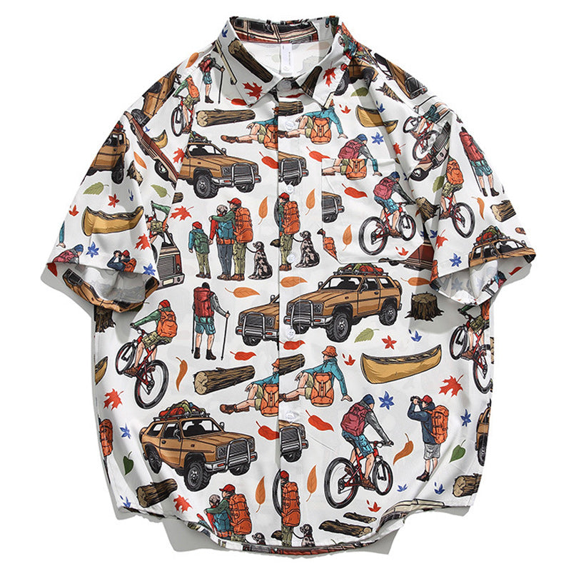 "Traveler" Print Aloha Shirt