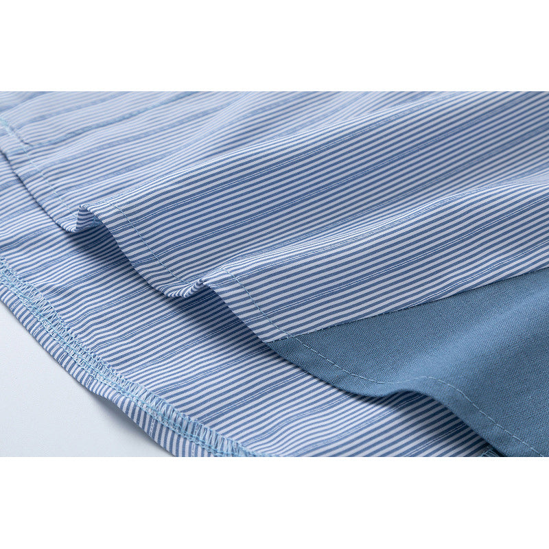 Striped color-block long-sleeved shirt