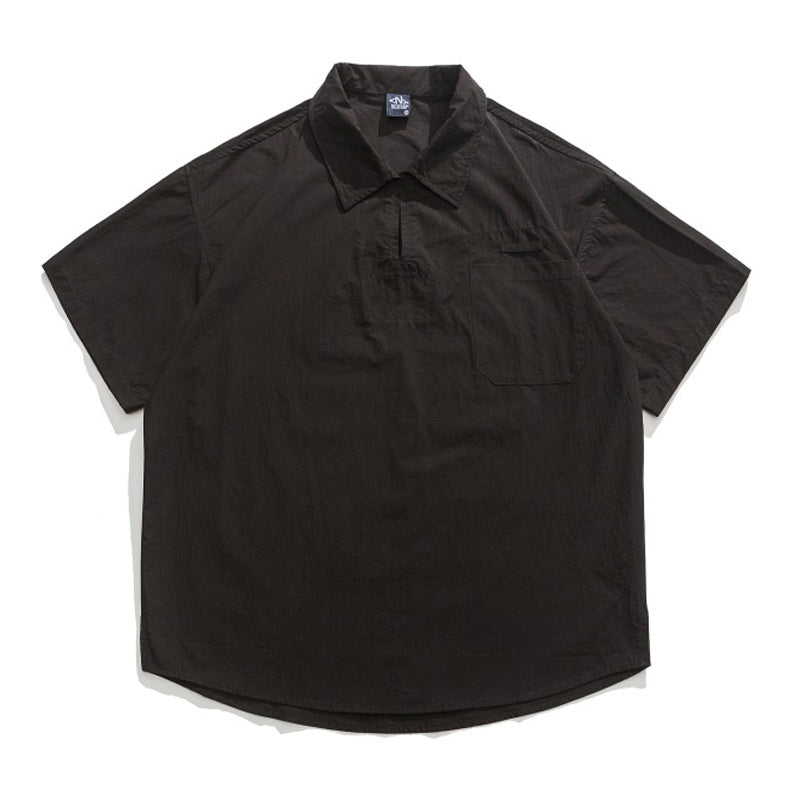 Classic plain hedgework short-sleeved shirt