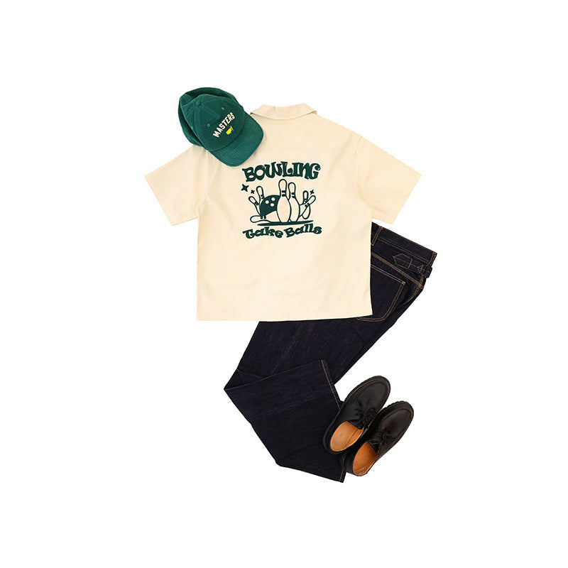 Retro Embroidered Bowling Short Sleeve Cuban Shirt