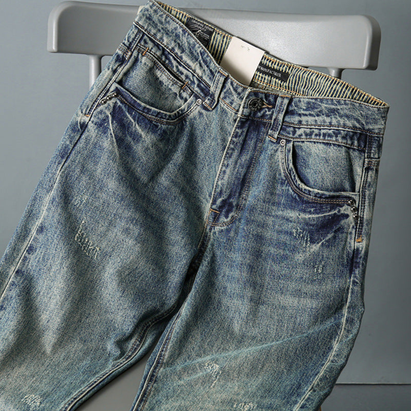13.5 oz 100% cotton washed old straight jeans