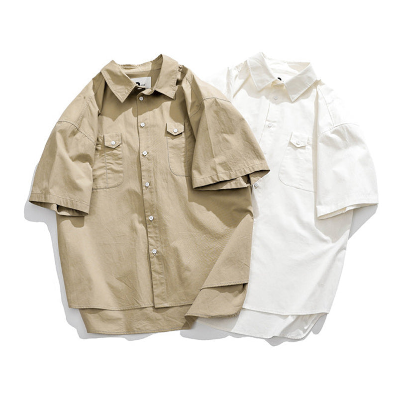 Classic simple plain pocket work short sleeve shirt