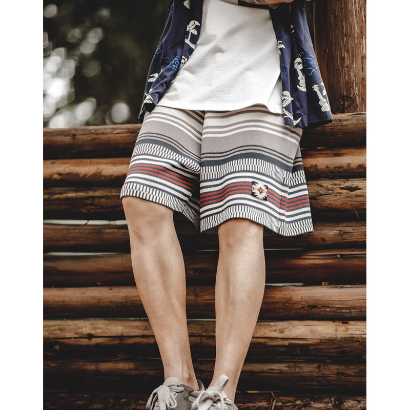 Ethnic striped intarsia beach shorts with Navajo tag