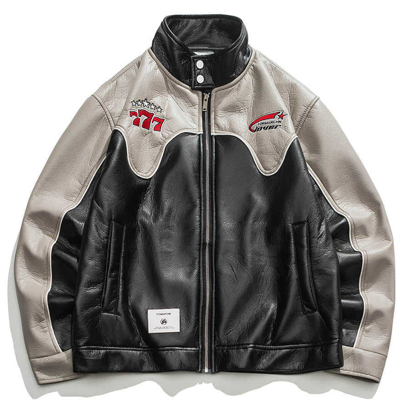 American casual embroidered retro PU jacket