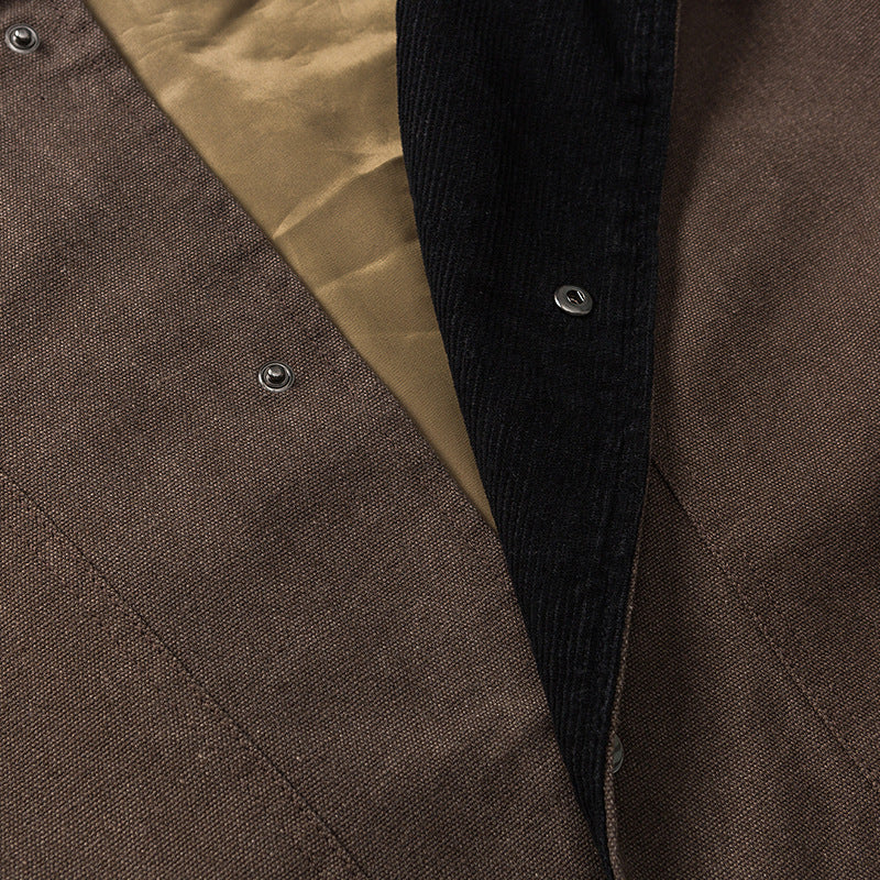 Plain, loose-fitting coat pocket lapel jacket