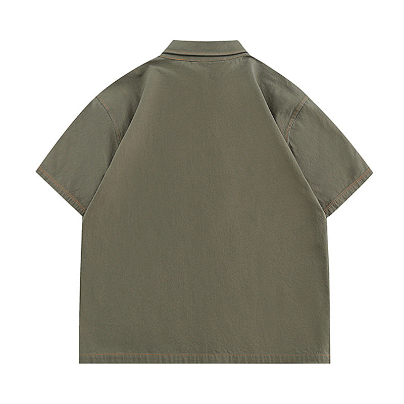 Retro casual plain work short sleeve shirt