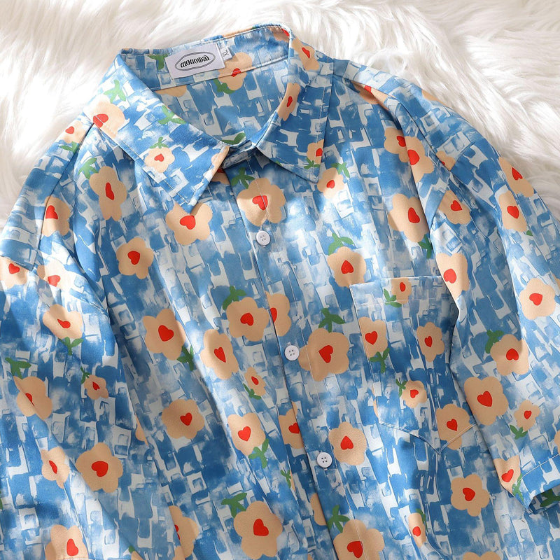 New Summer Floral Print Short Sleeve Shirt