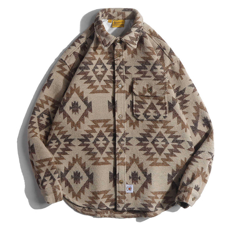 One-tone NAVAJO all-over print wool-blend tweed overshirt