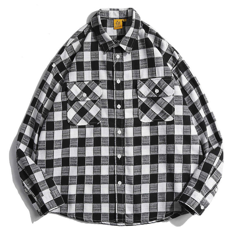 Classic check pattern pocket long sleeve shirt
