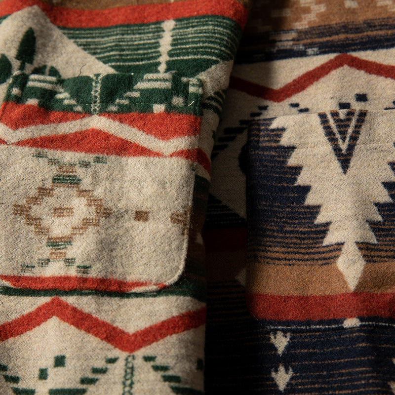 Mixed-color ethnic-style loose-fitting long-sleeved shirt
