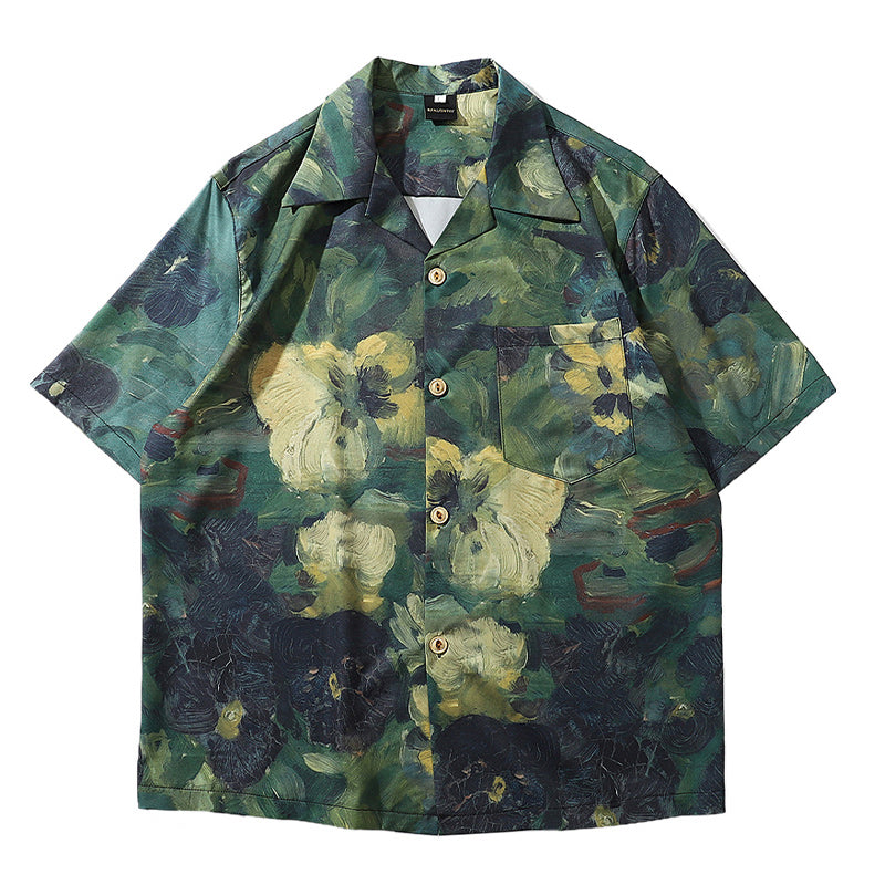 Green Print Short Sleeve Shirt