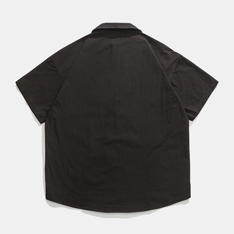 Classic plain hedgework short-sleeved shirt