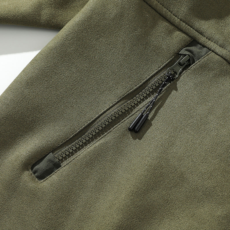 Color-block zipper pocket collarless jacket