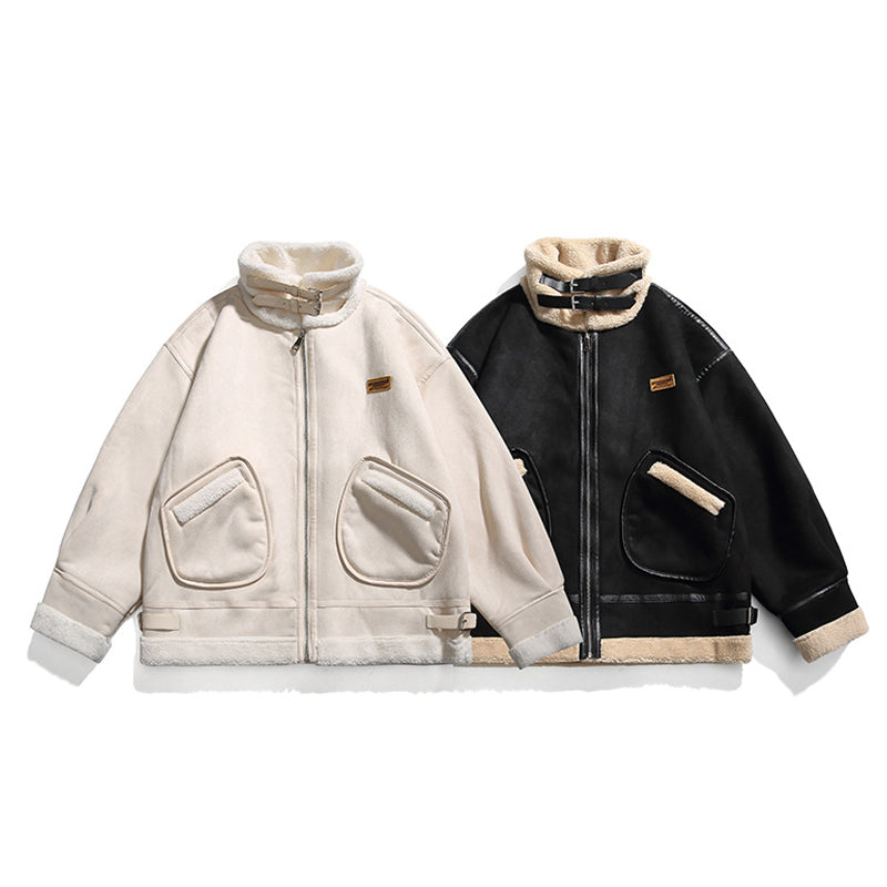 Casual lambswool mixed-color stand-collar down jacket