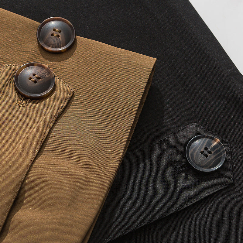 Spring plain turn-down collar mid-length/long coat