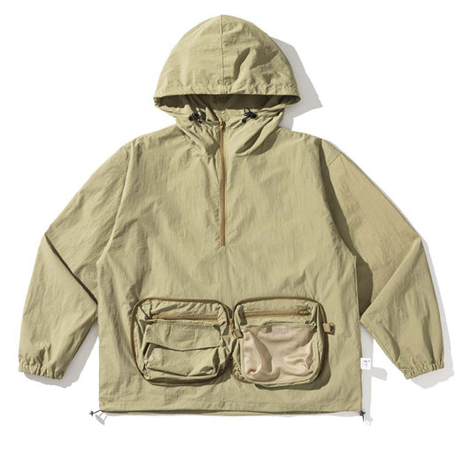 Outdoor solid color parka with large pockets and storage for hats