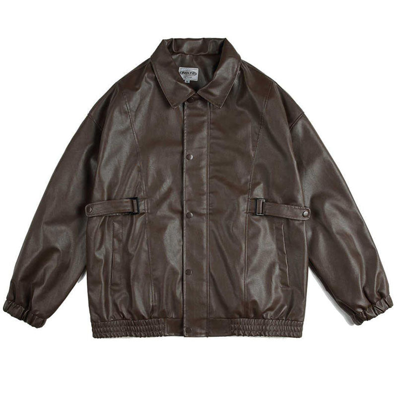 Classic American casual plain PU leather jacket